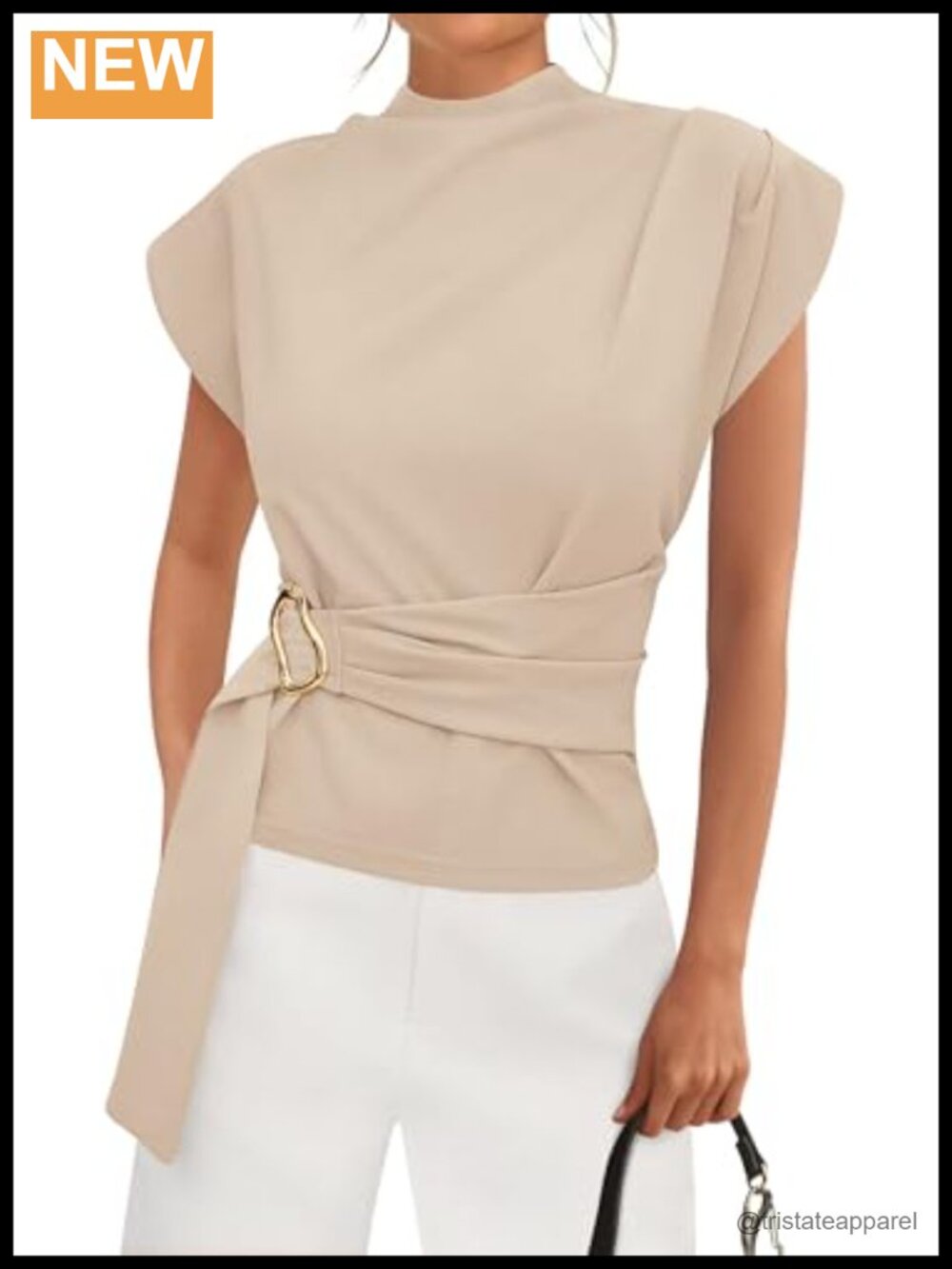 PRETTYGARDEN Women's Blouse Cap Sleeve Mock Neck Tunic Business Casual Top